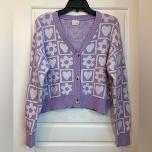 Dreamers Lavender & Cream Heart Flower Button Cardigan